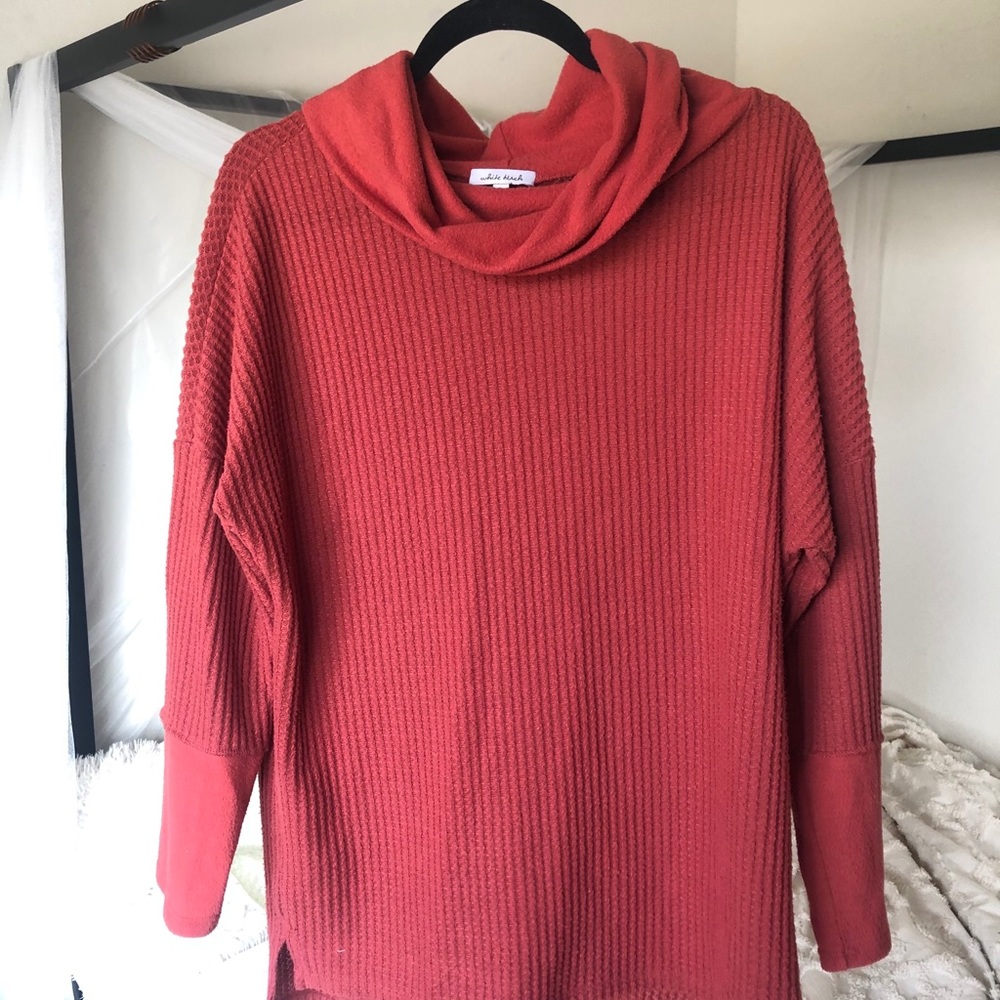 Burnt Orange Waffle Knit MocNeck Sweater